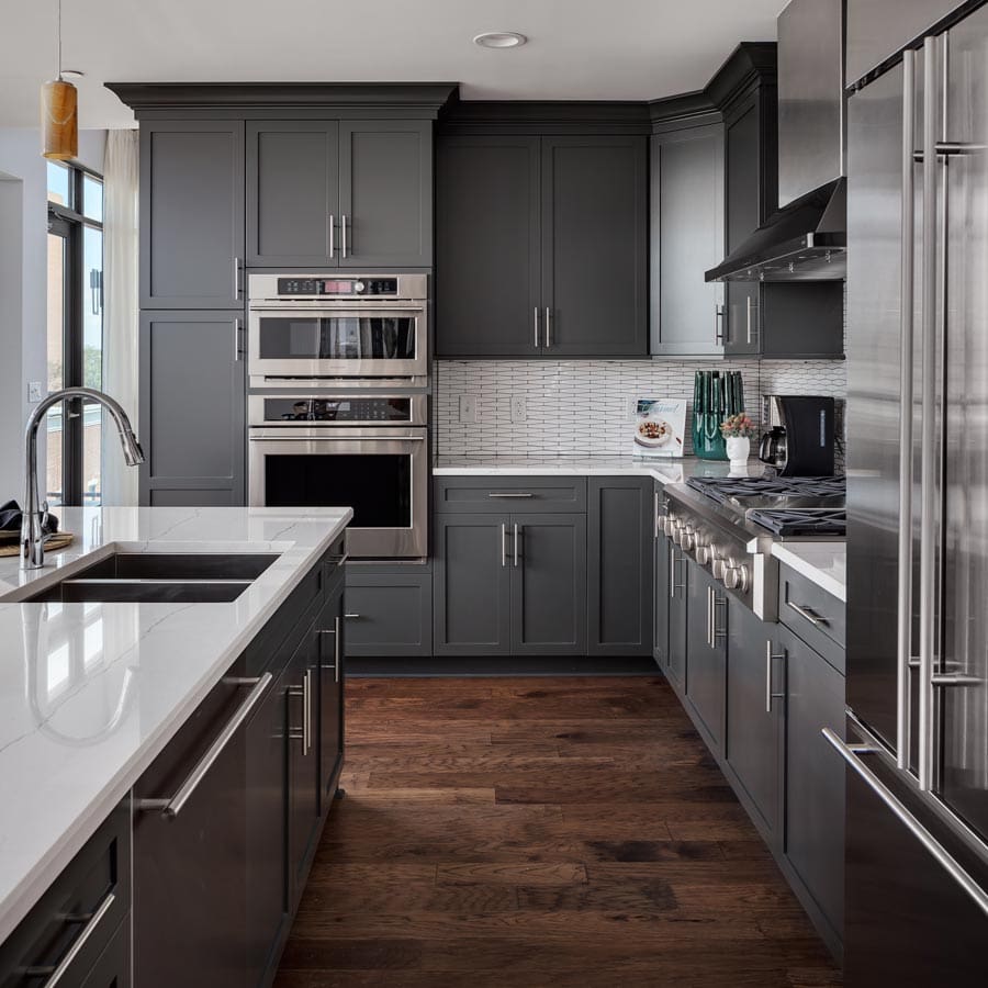 Luxury Kitchen with Gray Cabinets in Downtown Nashville, Tennessee