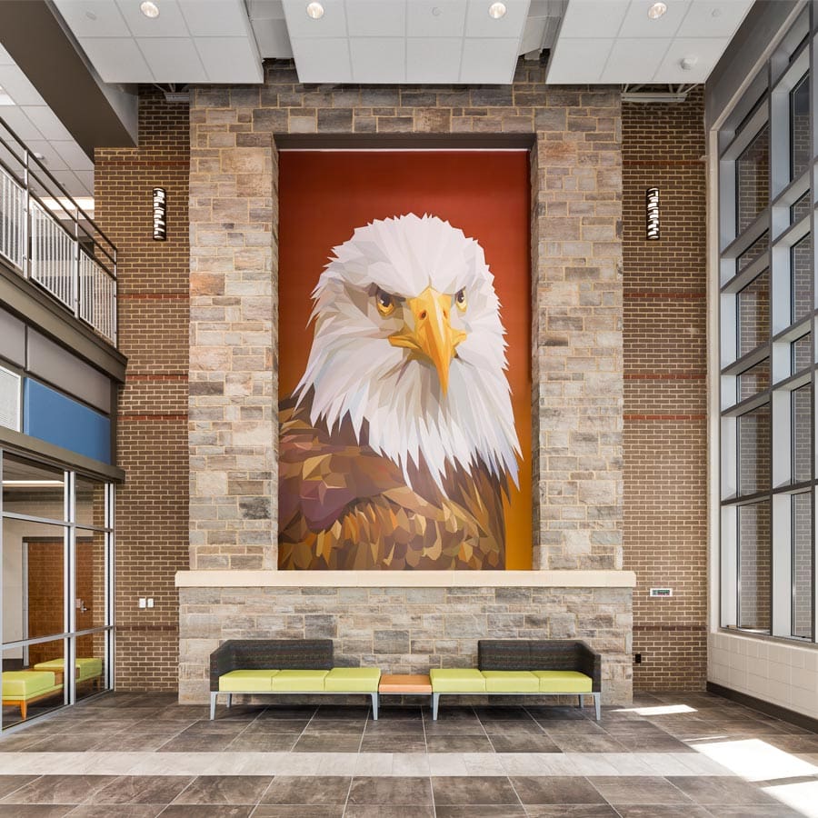 Morris Elementary Lobby with Eagle Mascot in Huntsville, Alabama