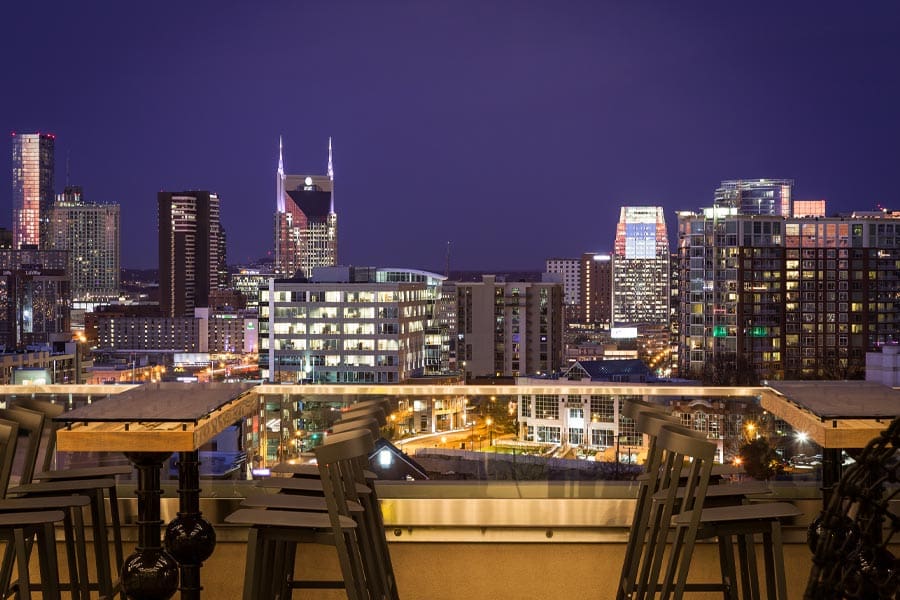 Downtown Nashville City Skyline as seen from the Roof of the Kimpton Aertson Hotel in Nashville, Tennesse