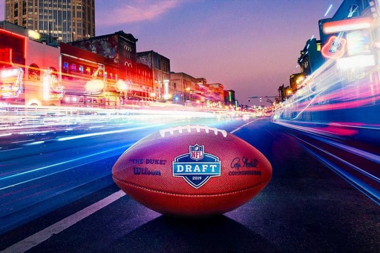 NFL Draft 2019 Photograph of Broadway with Neon Lights in Downtown Nashville, Tennessee