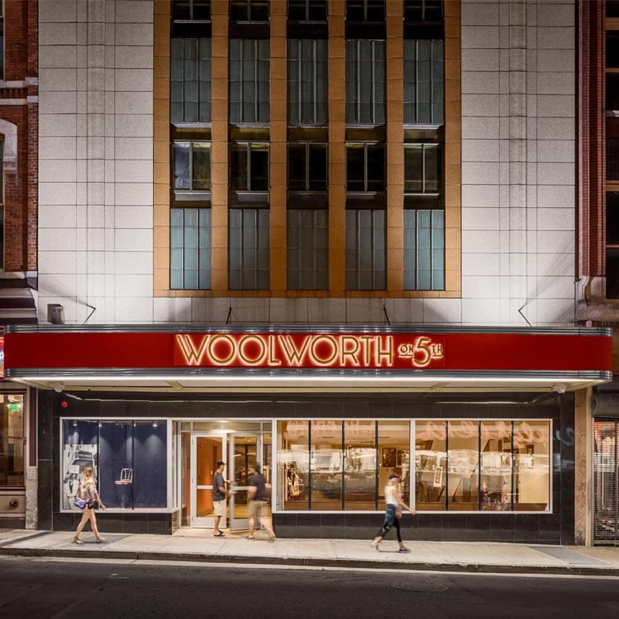 Woolworth on 5th at night. Still life photographer in Nashville, Tennessee