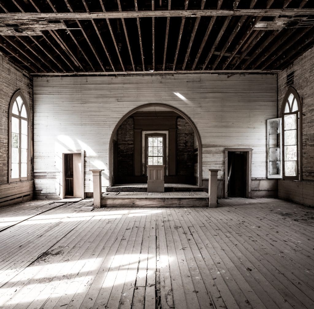 Haunted Ghost town of Rodney, Mississippi - First Baptist Church Interior Architecture