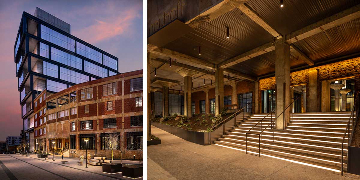 Neuhoff District in Nashville, Tennessee. Exterior and Walkway Architecture.